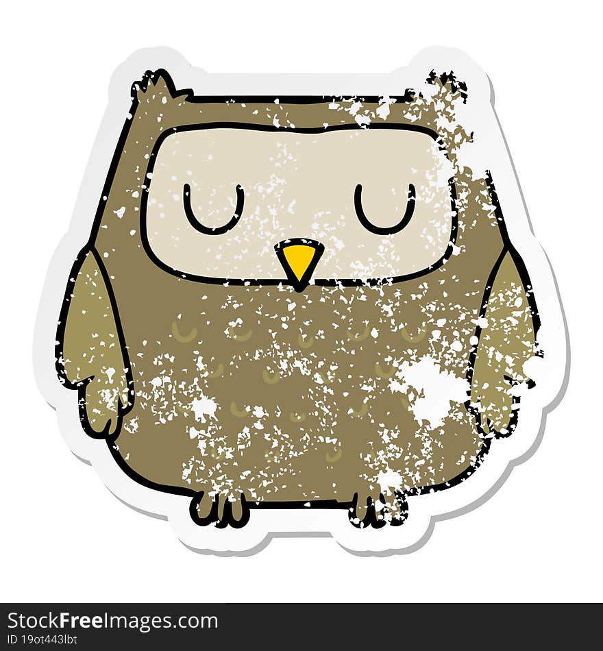 distressed sticker of a cartoon owl