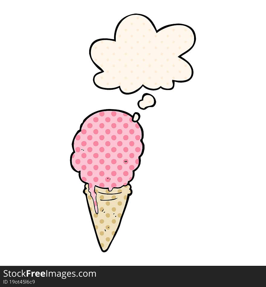 cartoon ice cream and thought bubble in comic book style