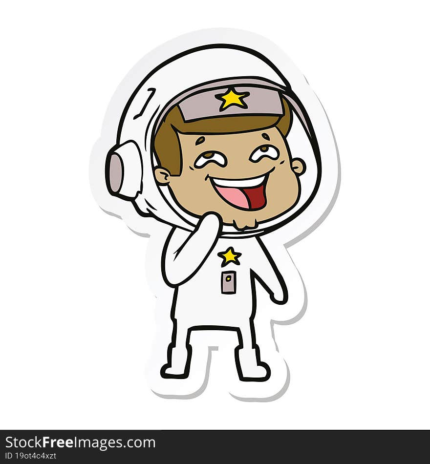 sticker of a cartoon laughing astronaut