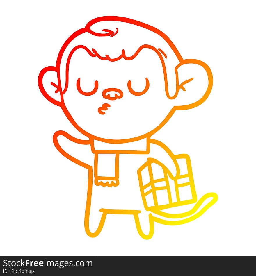 warm gradient line drawing cartoon calm monkey