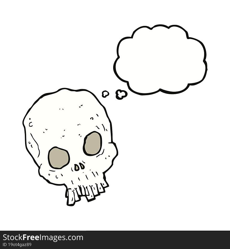 cartoon spooky skull with thought bubble