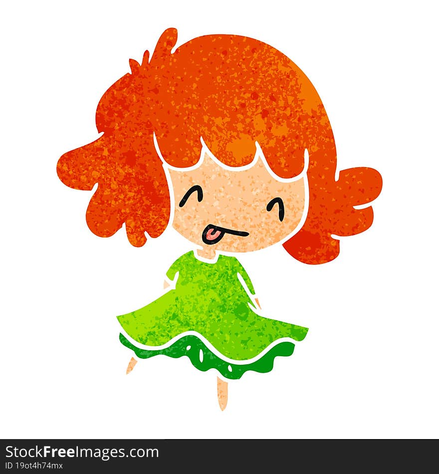 retro cartoon illustration of a cute kawaii girl. retro cartoon illustration of a cute kawaii girl