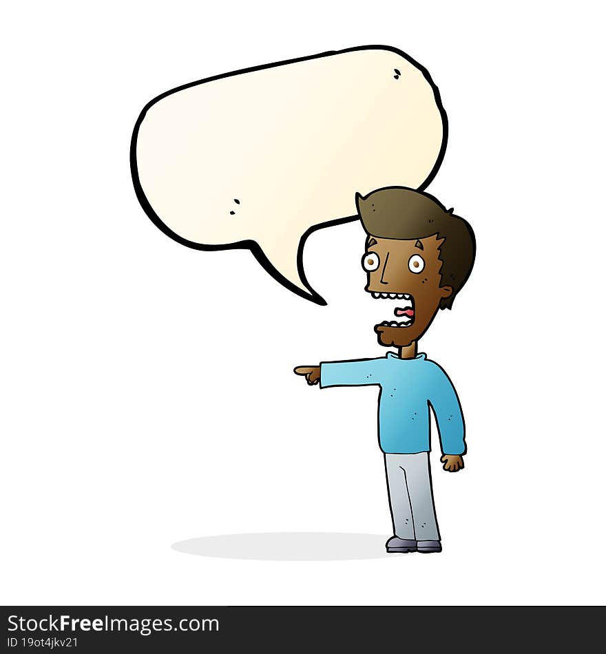 cartoon terrified man with speech bubble