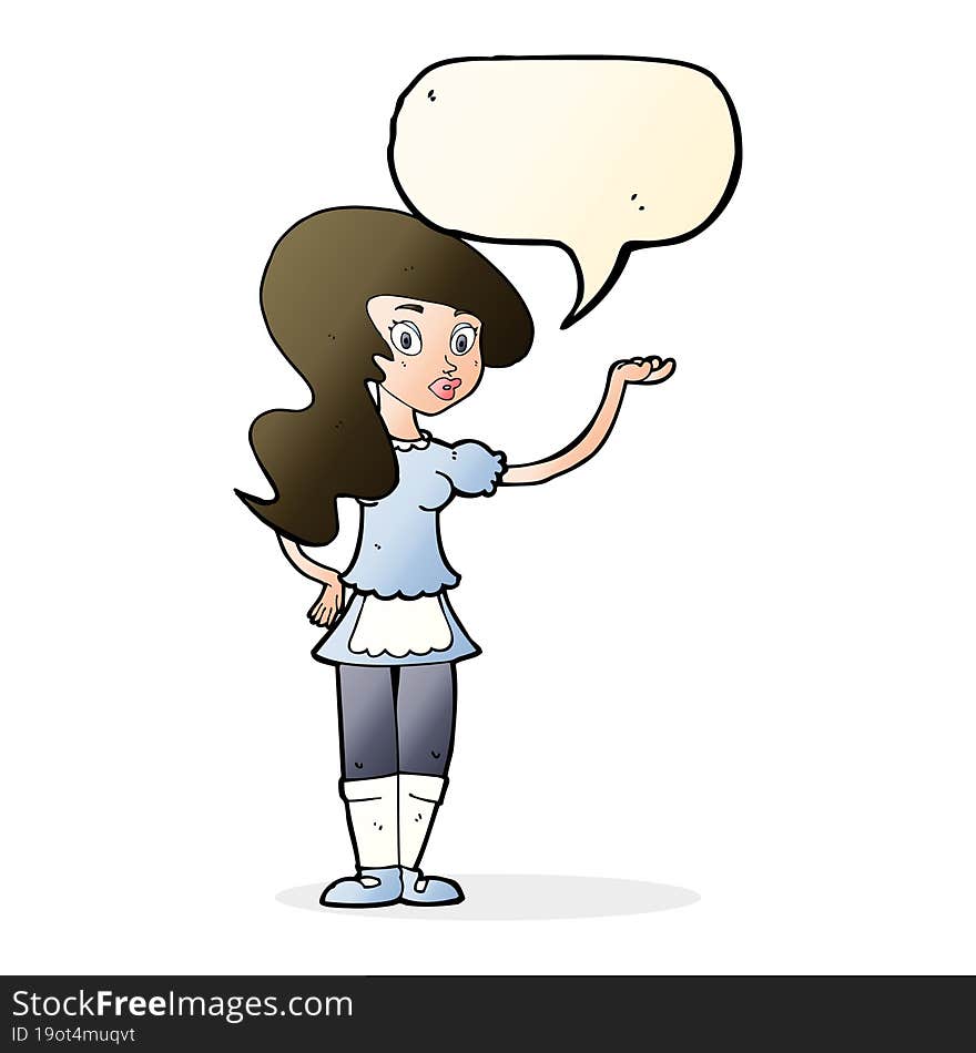 cartoon waitress with speech bubble