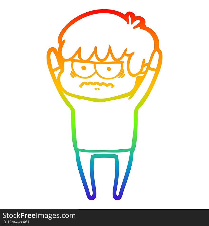 rainbow gradient line drawing annoyed cartoon boy