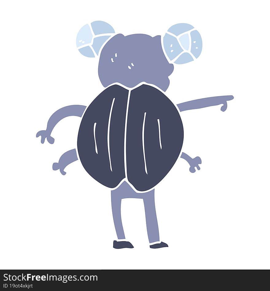 flat color illustration of a cartoon pointing insect