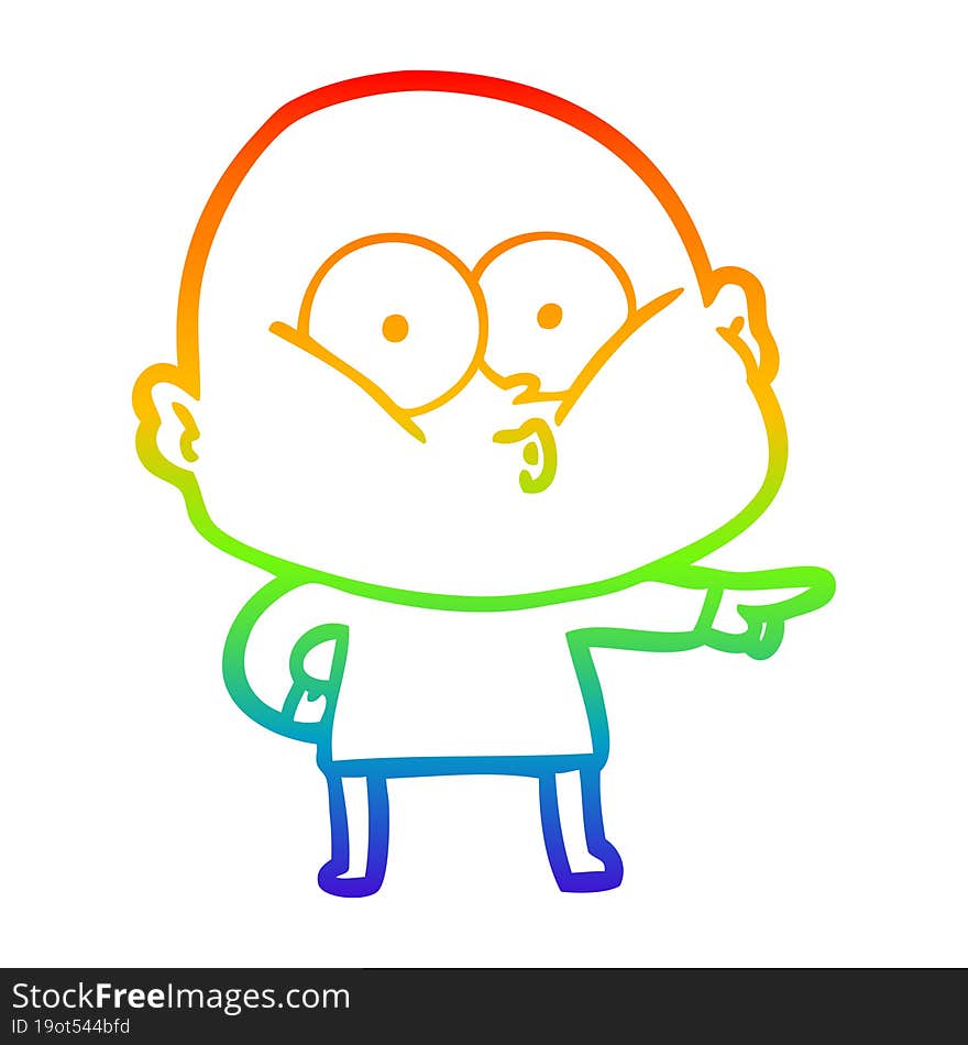 rainbow gradient line drawing cartoon bald man staring