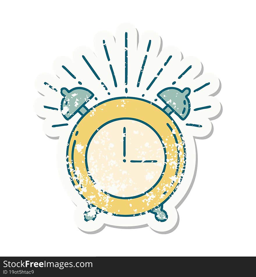 Grunge Sticker Of Tattoo Style Ringing Alarm Clock