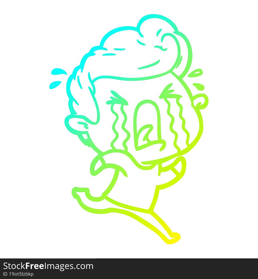 cold gradient line drawing of a cartoon crying man