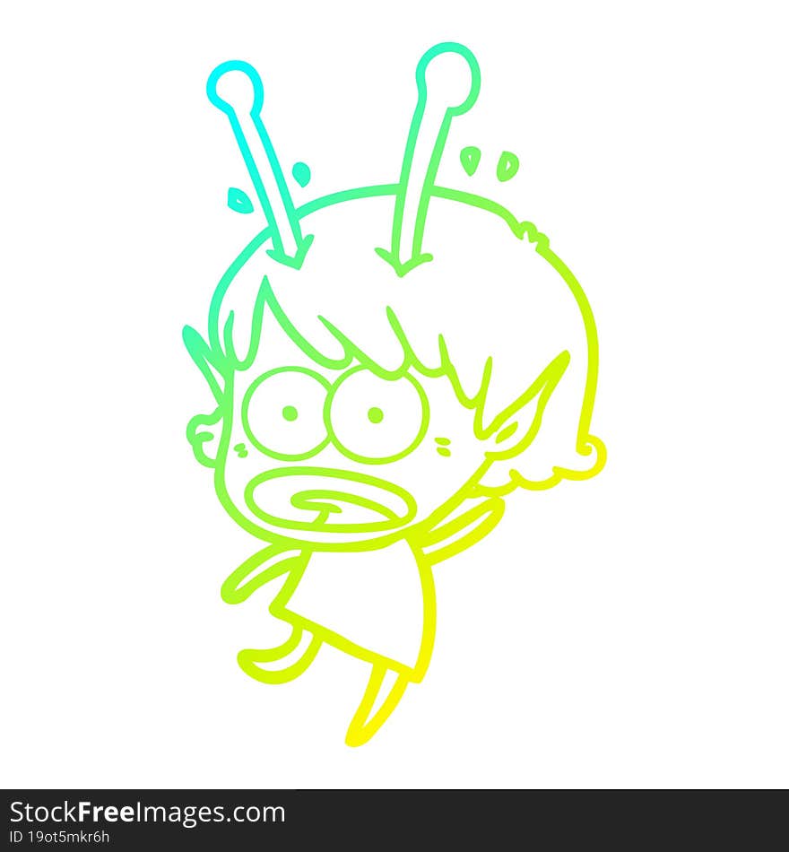 cold gradient line drawing cartoon shocked alien girl