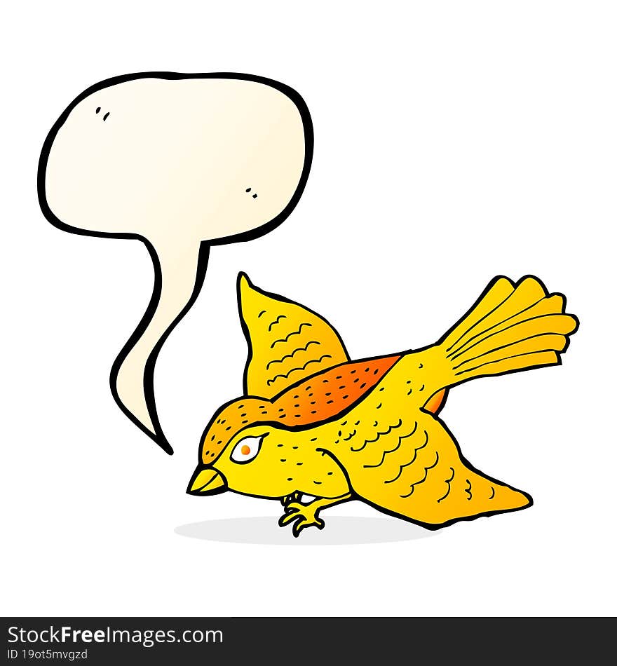 cartoon flying bird with speech bubble