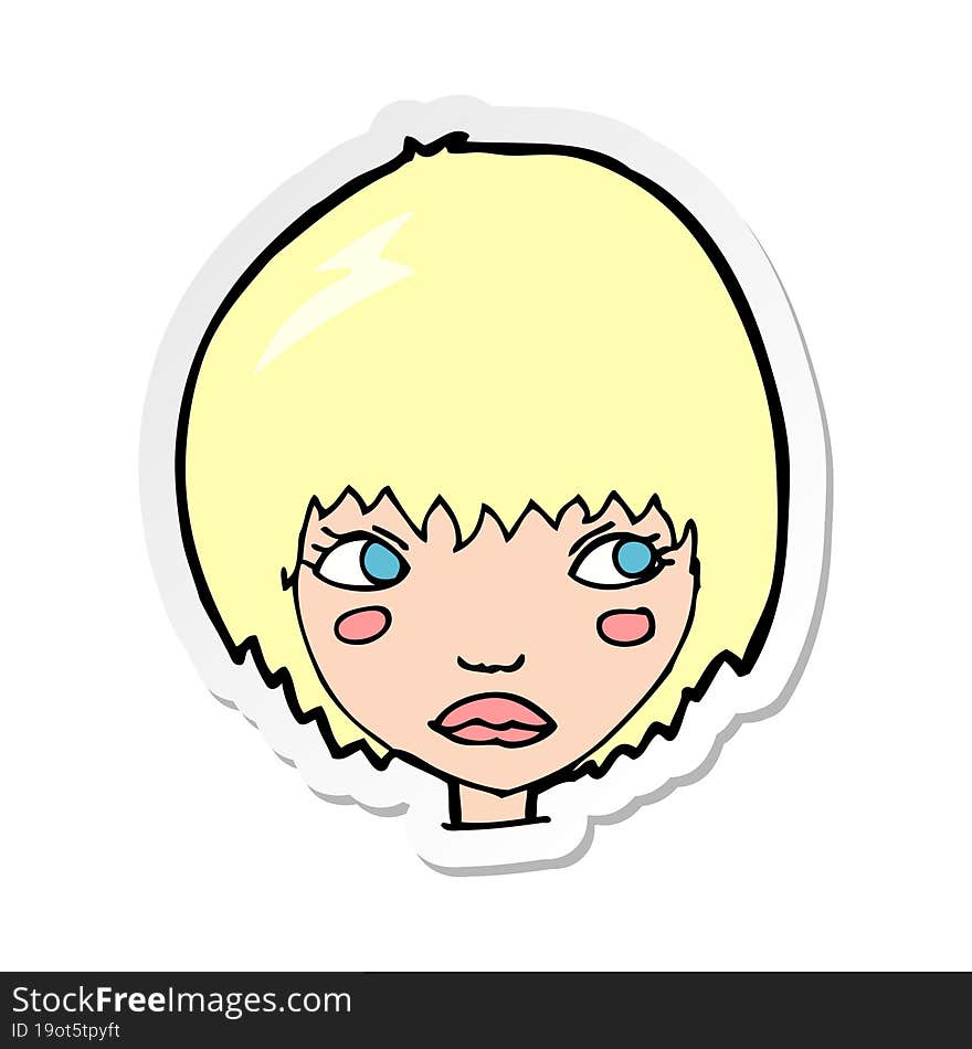 sticker of a cartoon unhappy girl