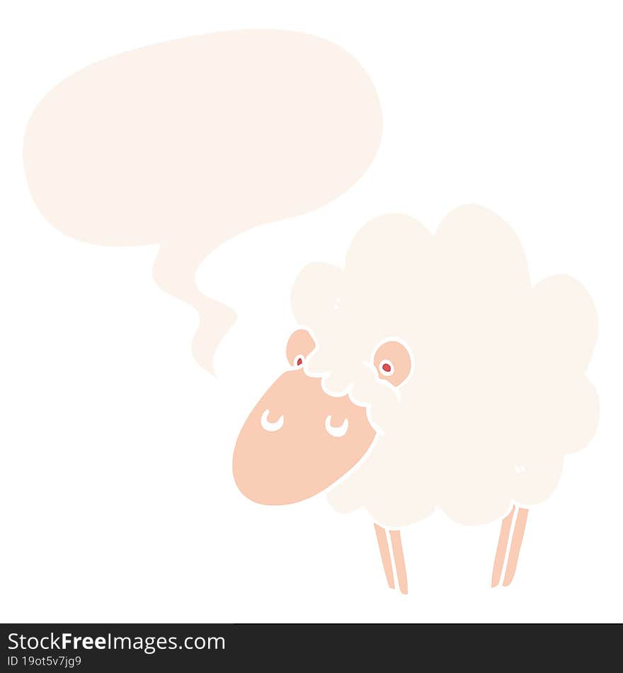 Cartoon Sheep And Speech Bubble In Retro Style