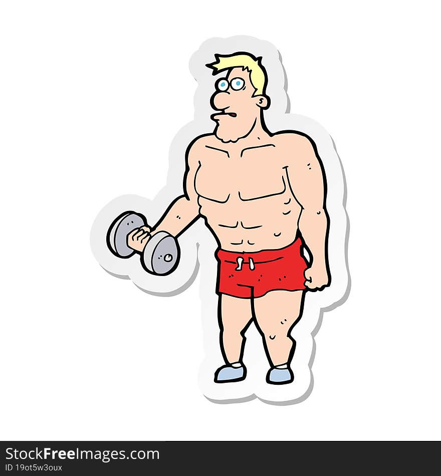 Sticker Of A Cartoon Man Lifting Weights