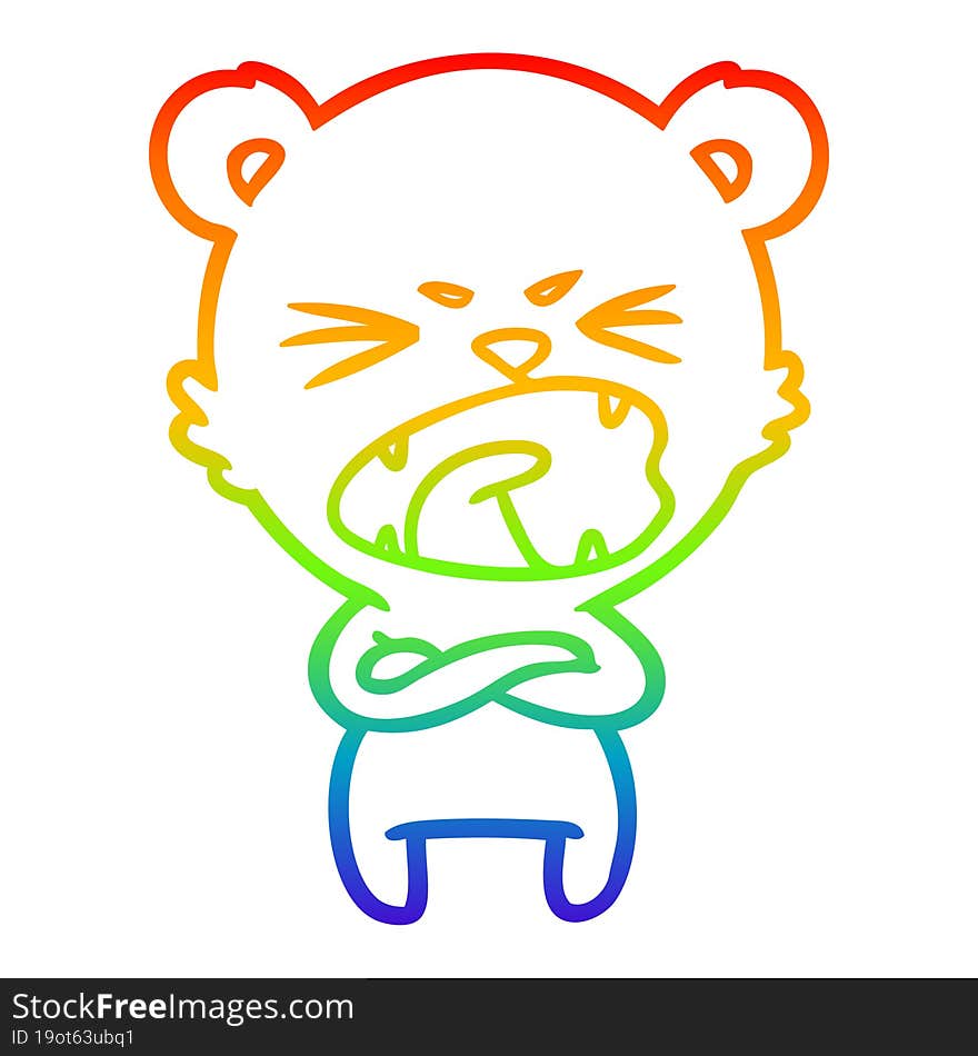 rainbow gradient line drawing angry cartoon bear shouting