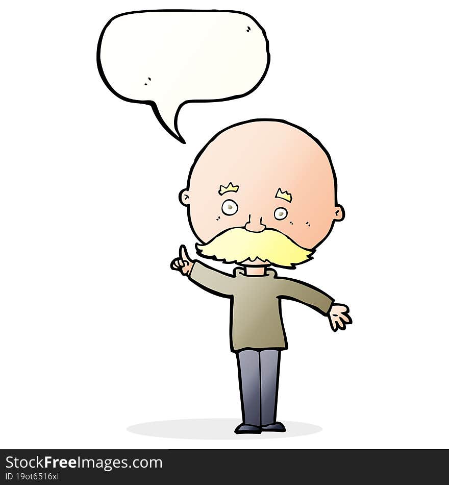 cartoon bald man with idea with speech bubble