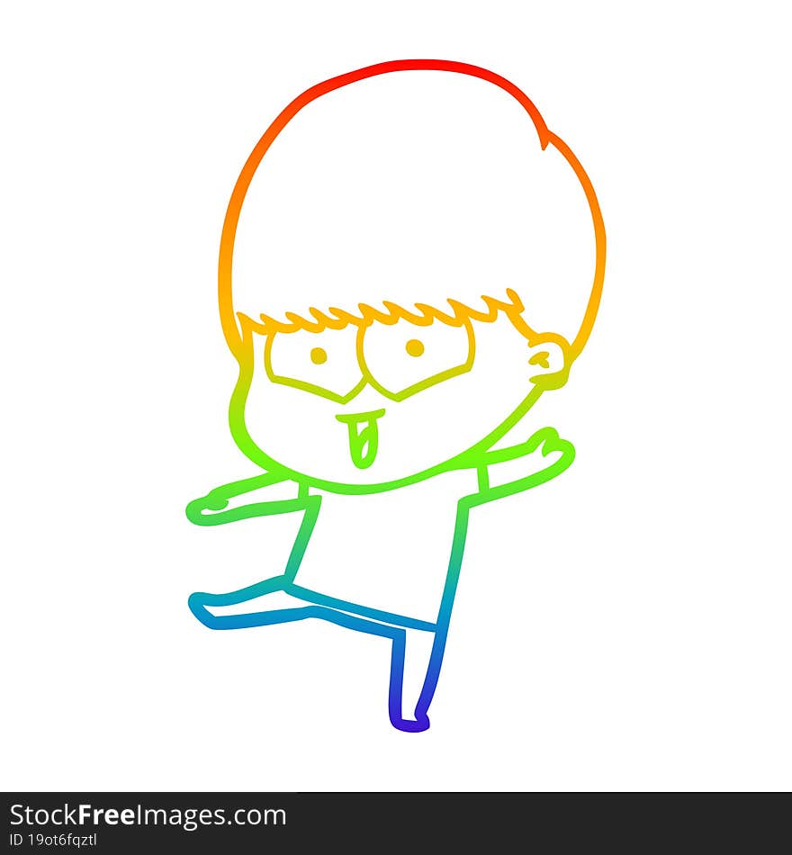 rainbow gradient line drawing of a cartoon happy boy