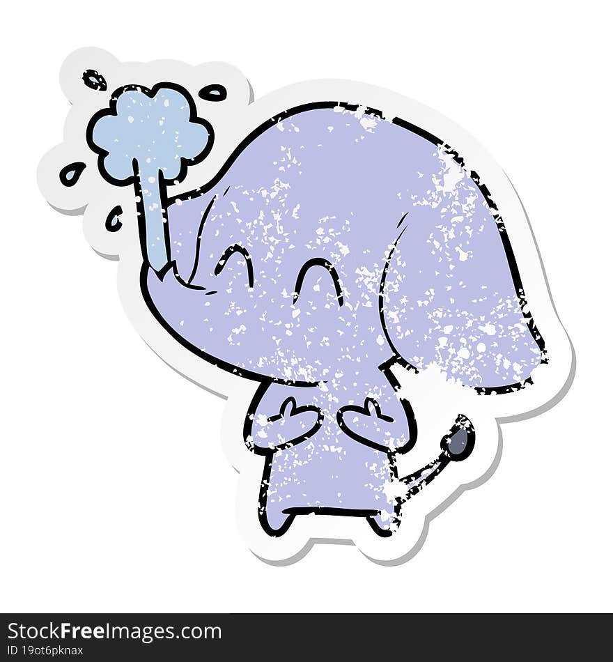 distressed sticker of a cute cartoon elephant spouting water