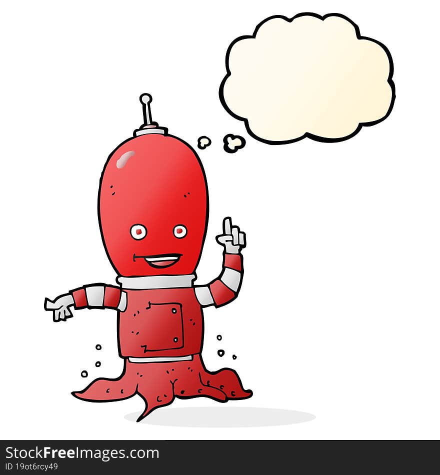 cartoon alien spaceman with thought bubble