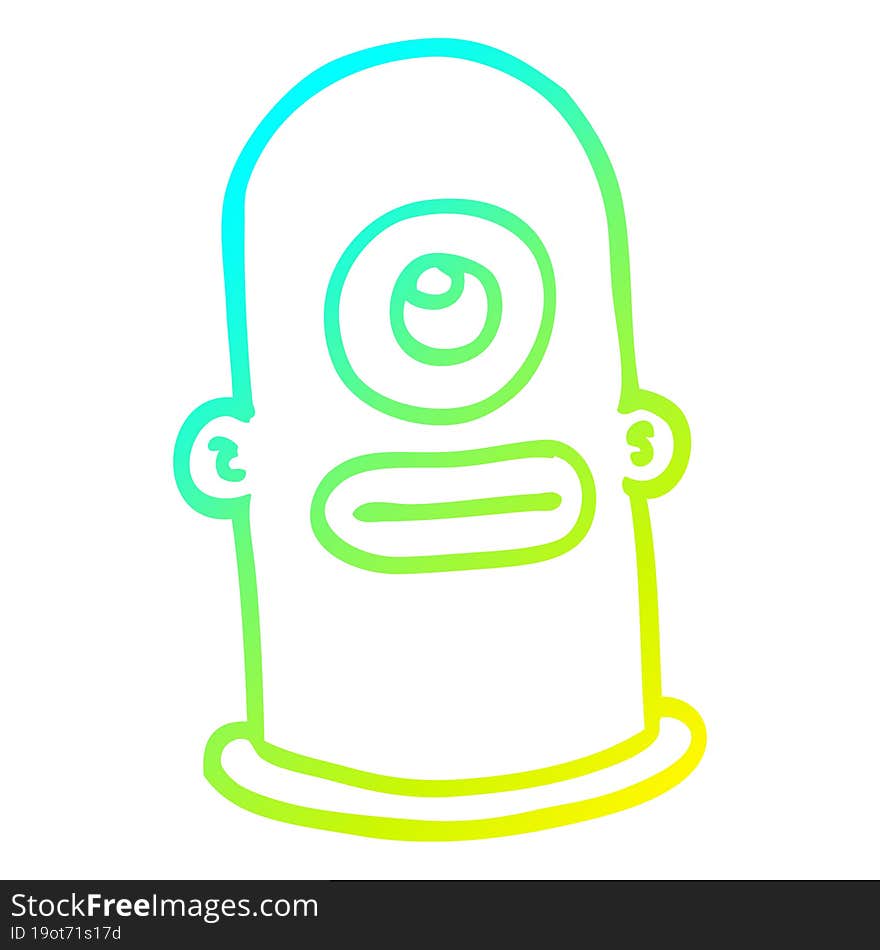 cold gradient line drawing of a cartoon cyclops face