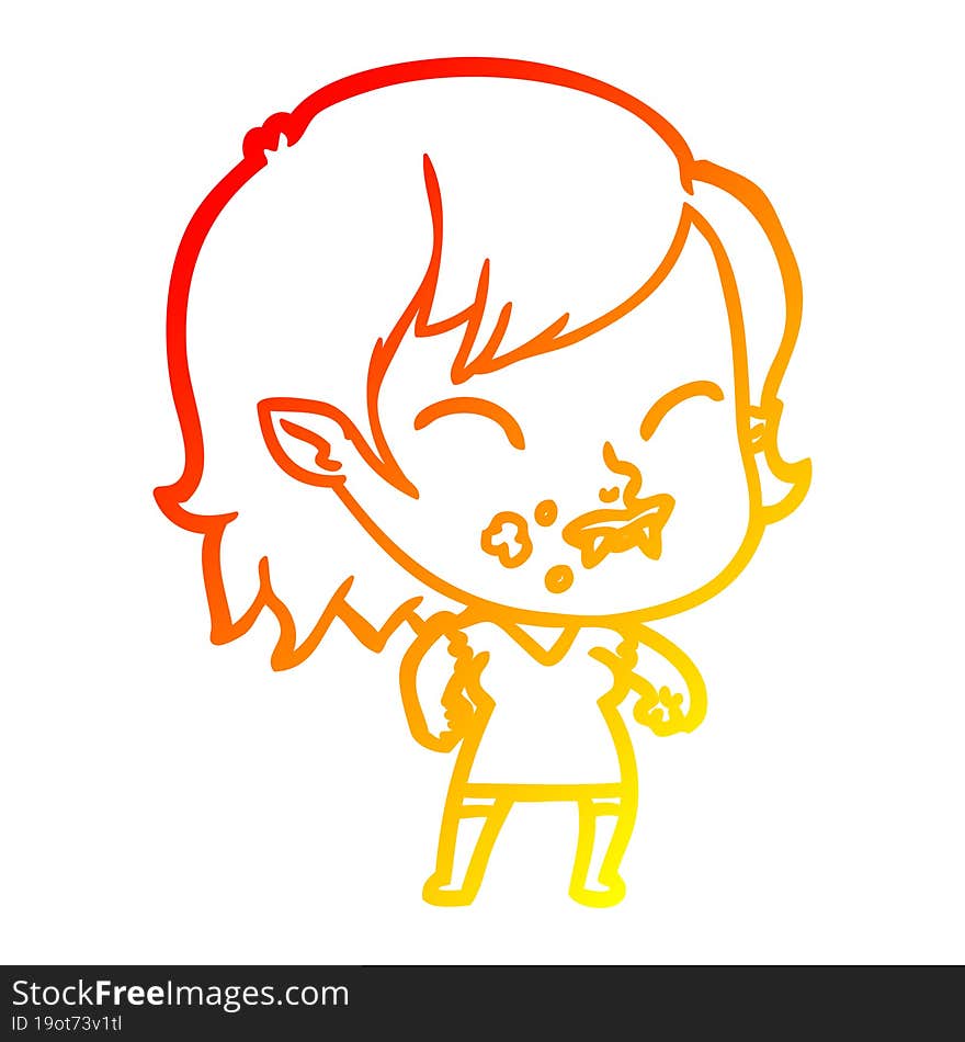 warm gradient line drawing cartoon vampire girl with blood on cheek