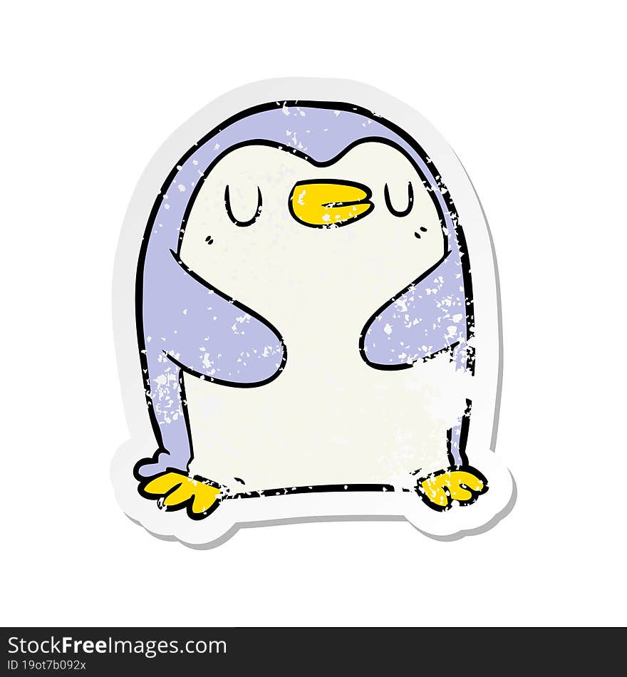 distressed sticker of a cartoon penguin