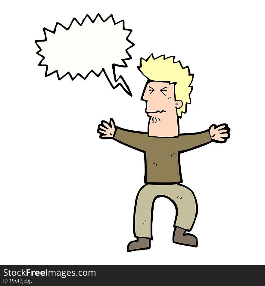 cartoon stressed out man with speech bubble