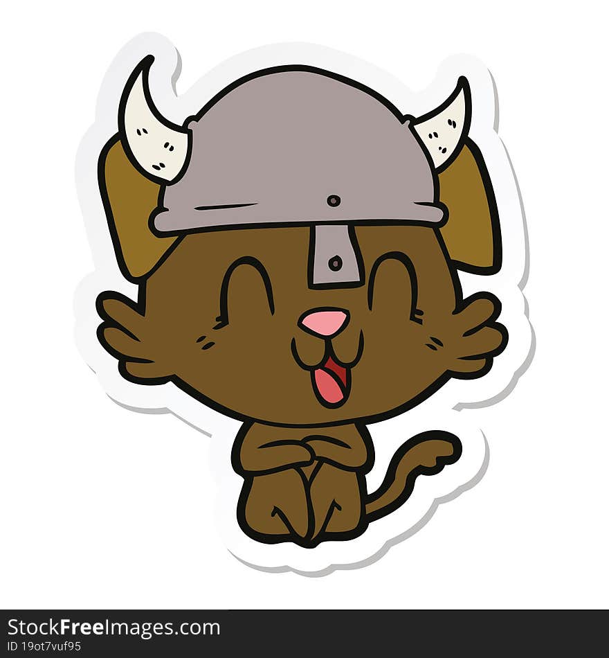 sticker of a laughing cartoon viking dog