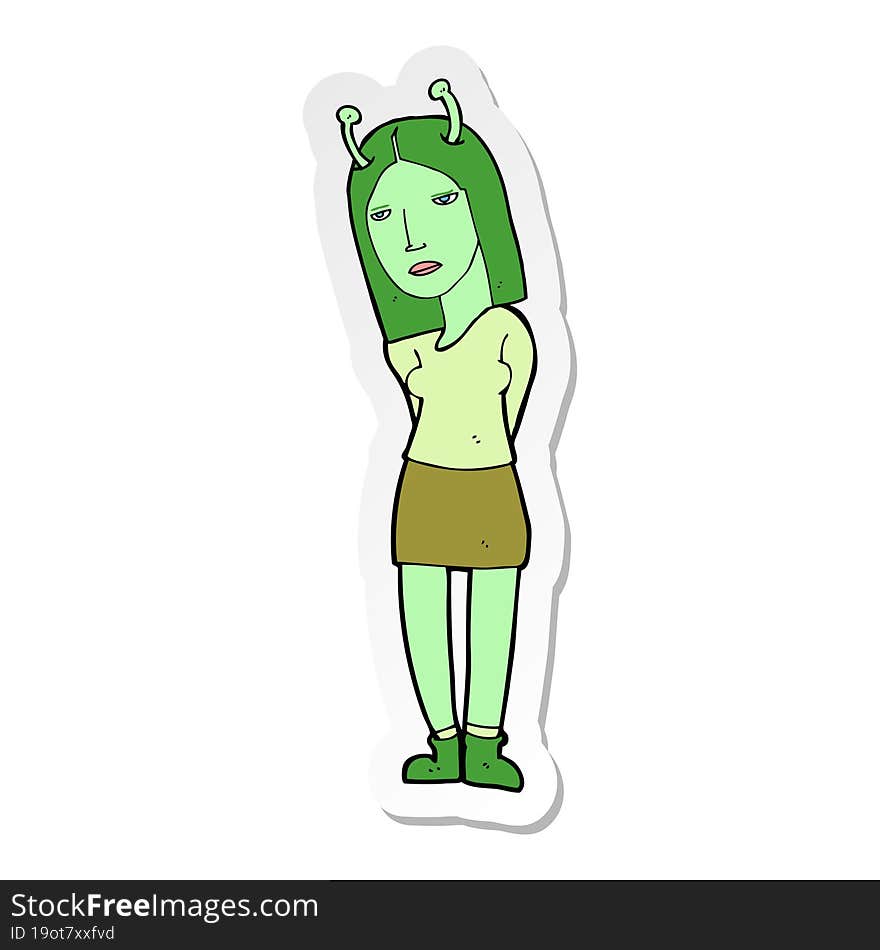 sticker of a cartoon alien woman