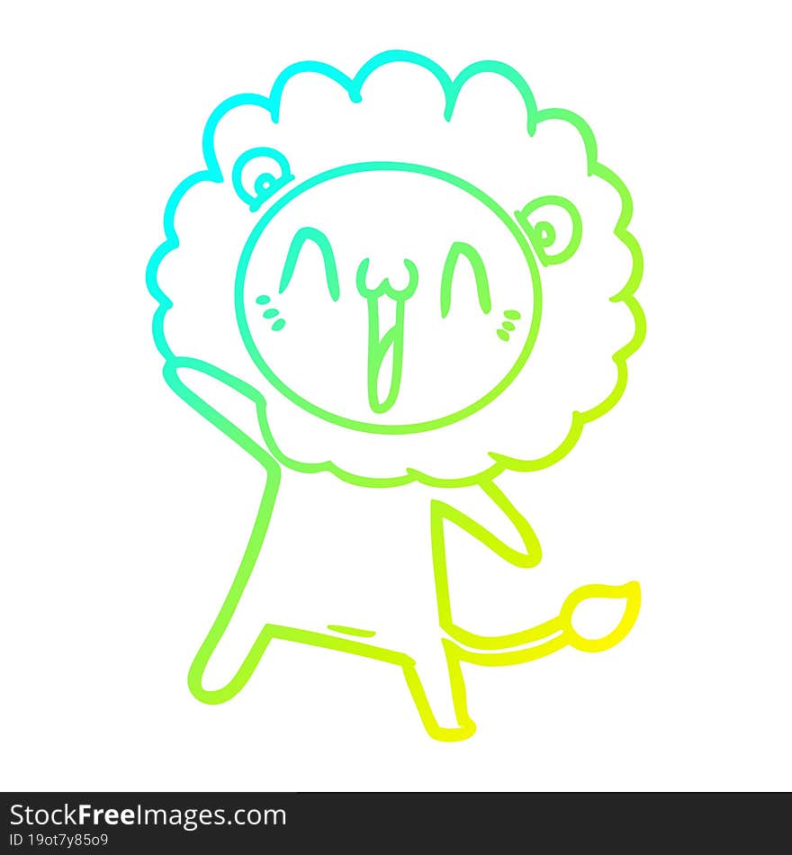 cold gradient line drawing happy cartoon lion