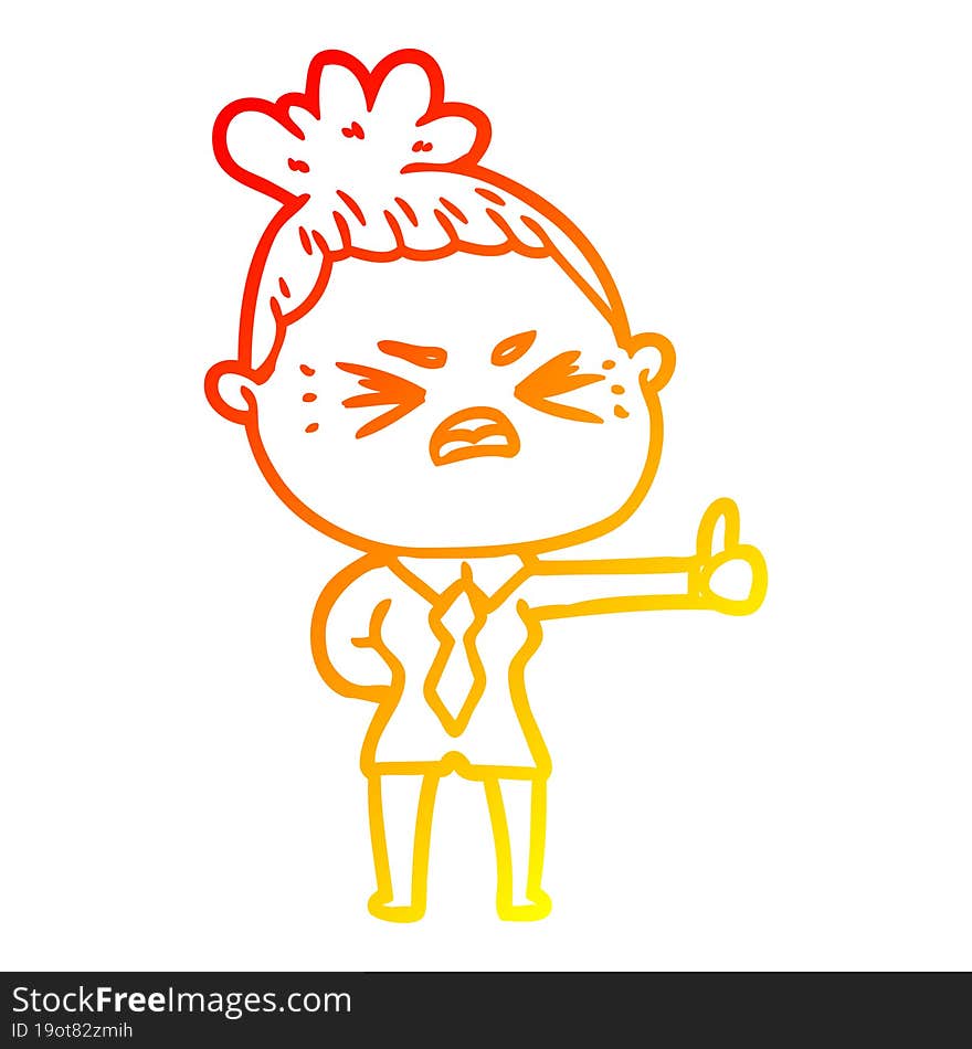 warm gradient line drawing of a cartoon angry woman