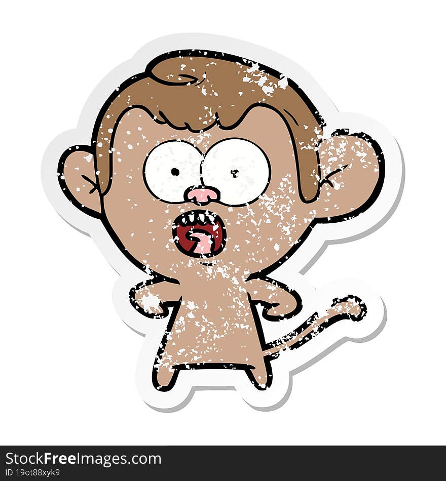 distressed sticker of a cartoon shocked monkey