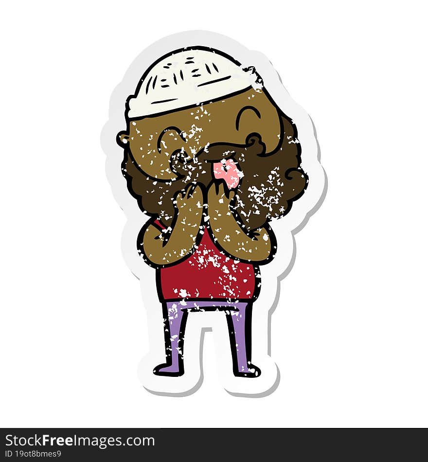 Distressed Sticker Of A Man With Beard Sticking Out Tongue