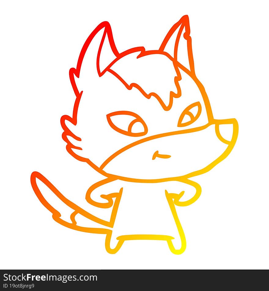 Warm Gradient Line Drawing Friendly Cartoon Wolf