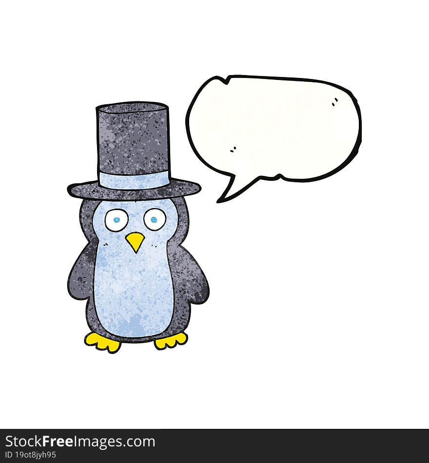 speech bubble textured cartoon penguin wearing hat