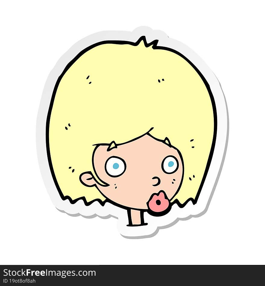 sticker of a cartoon surprised female face