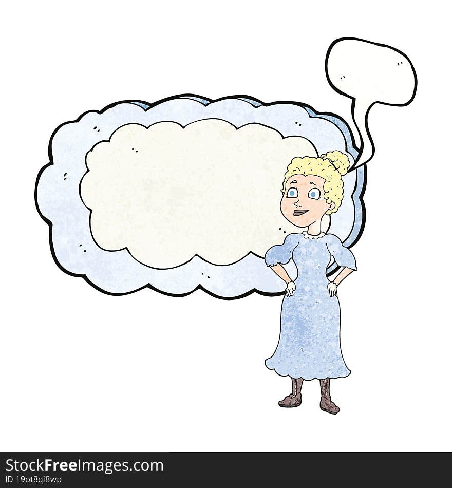 speech bubble textured cartoon victorian woman in dress