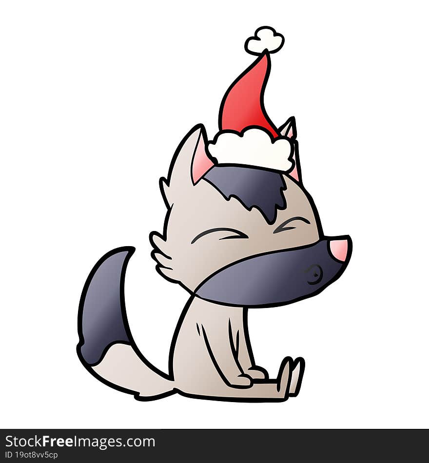 Gradient Cartoon Of A Wolf Whistling Wearing Santa Hat