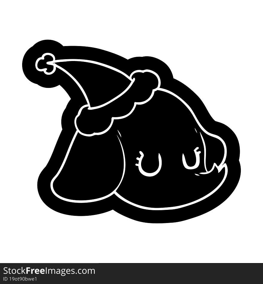 cartoon icon of a elephant face wearing santa hat