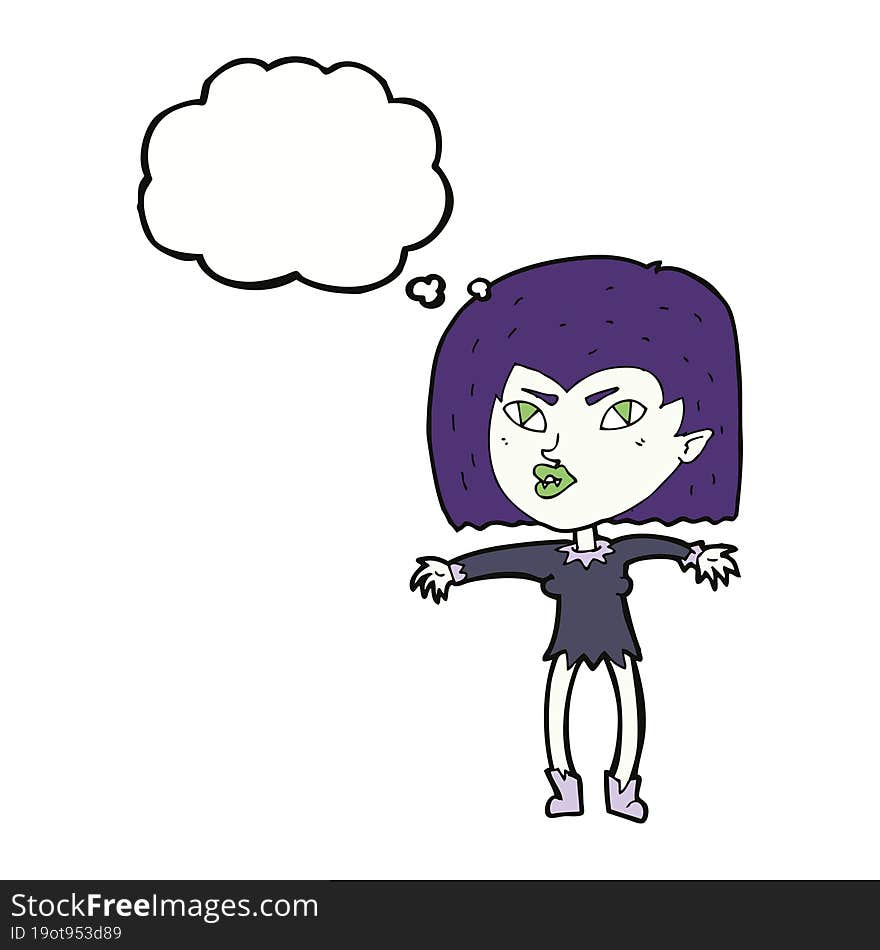 cartoon vampire girl with thought bubble