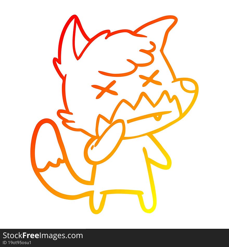 Warm Gradient Line Drawing Cartoon Cross Eyed Fox