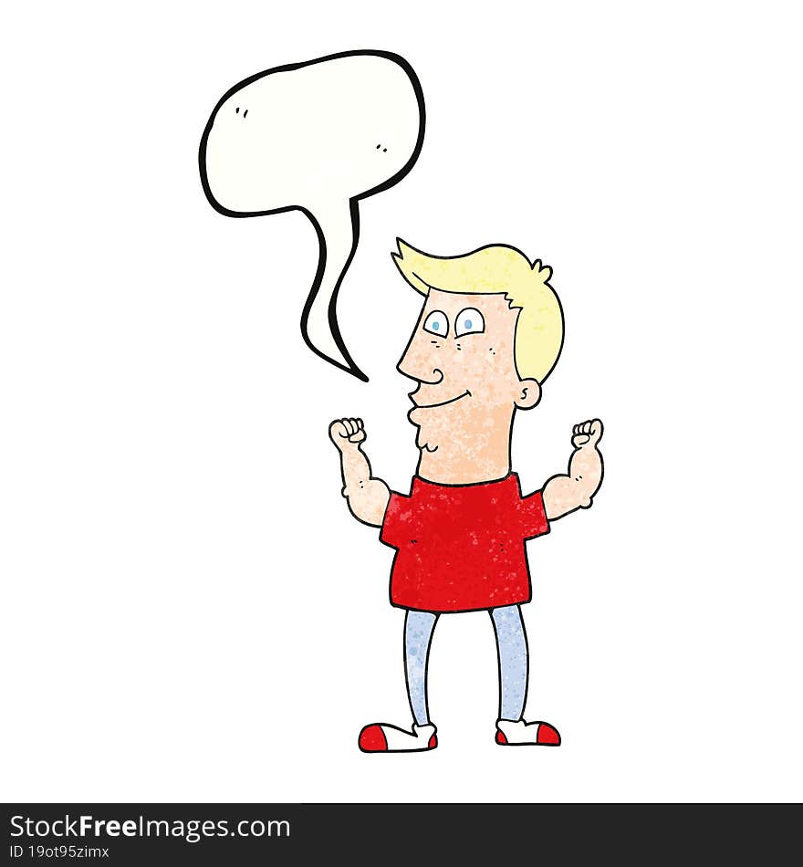 speech bubble textured cartoon celebrating man