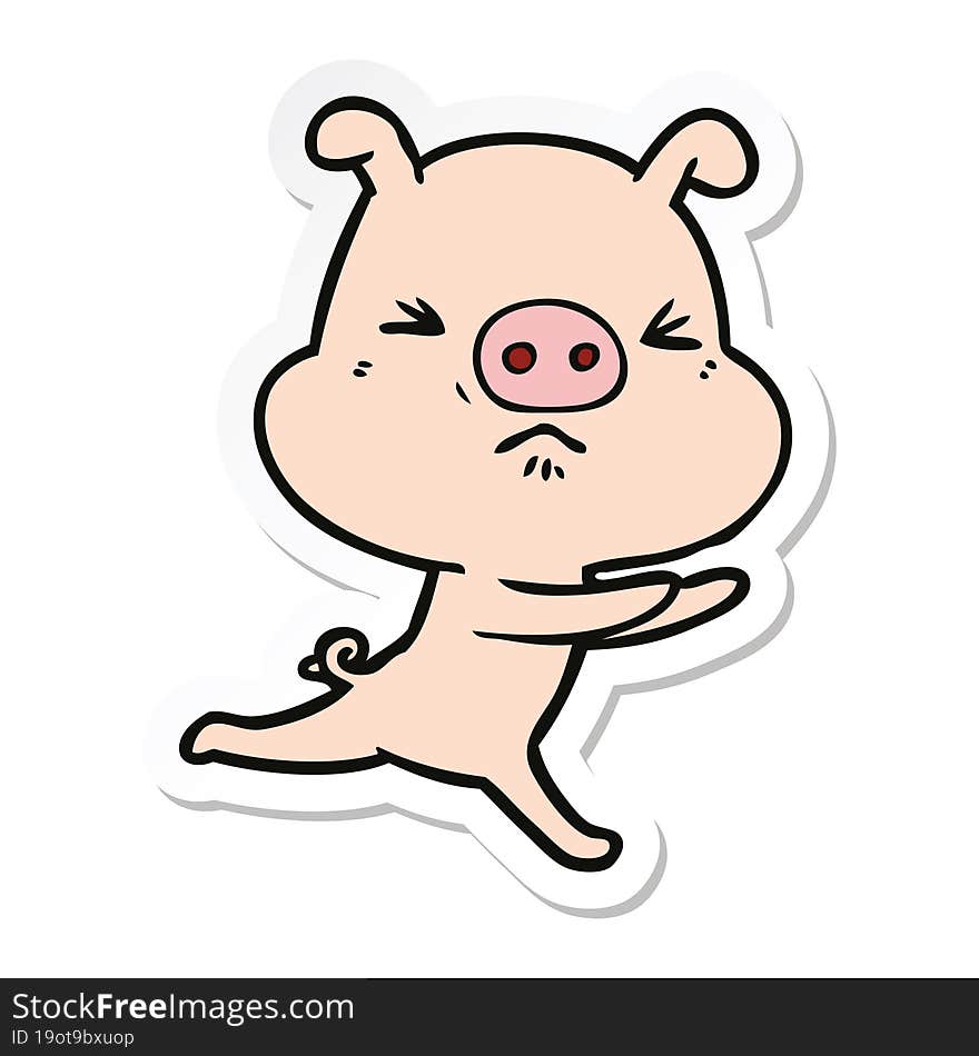 Sticker Of A Cartoon Annoyed Pig Running