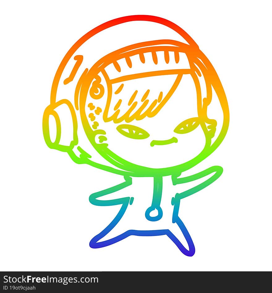 rainbow gradient line drawing cartoon astronaut woman