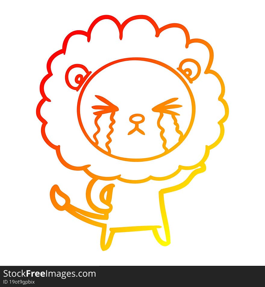 warm gradient line drawing cartoon crying lion