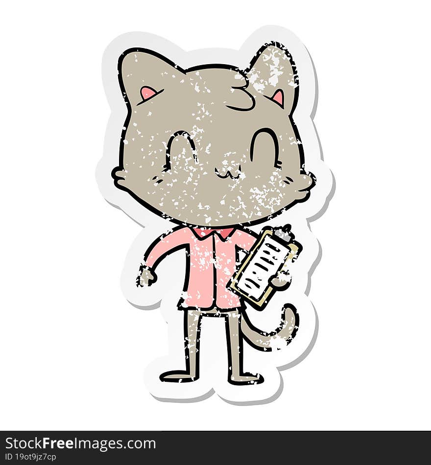 Distressed Sticker Of A Cartoon Happy Cat