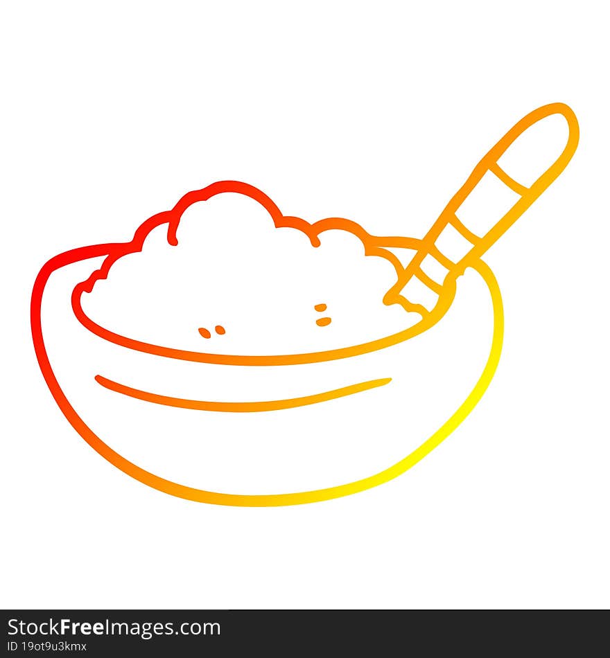 warm gradient line drawing cartoon bowl of mashed potato