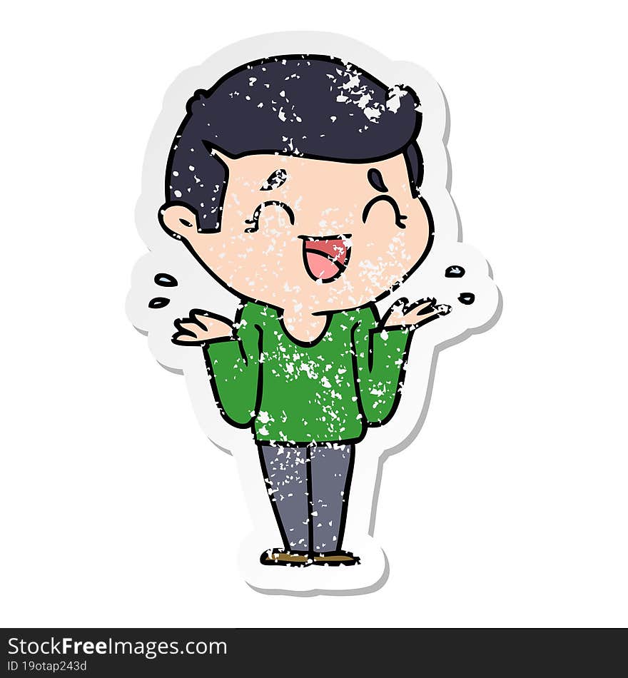 Distressed Sticker Of A Cartoon Laughing Confused Man