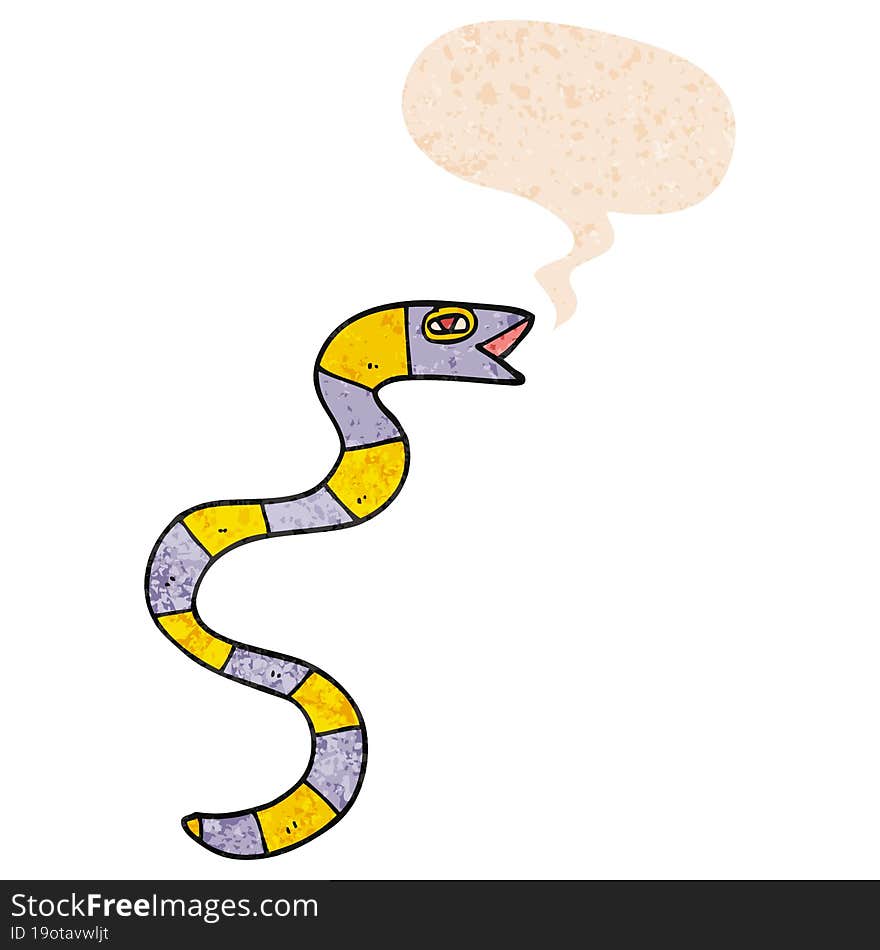 cartoon snake and speech bubble in retro textured style