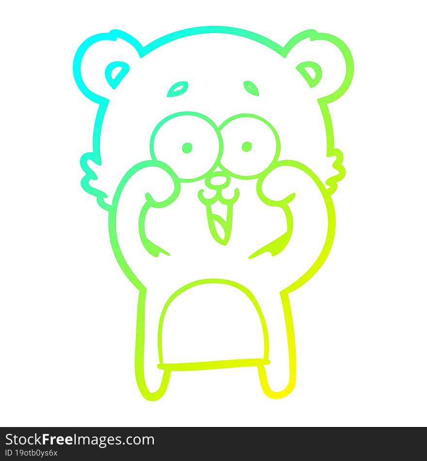 cold gradient line drawing laughing teddy  bear cartoon